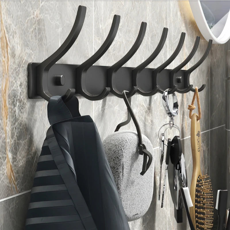 Folding Robe Hooks Wall Mounted Towel Hanger - 6 Hook Aluminum Rack