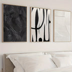 Abstract Black & White Canvas Wall Art Set of 3 | Texture Prints