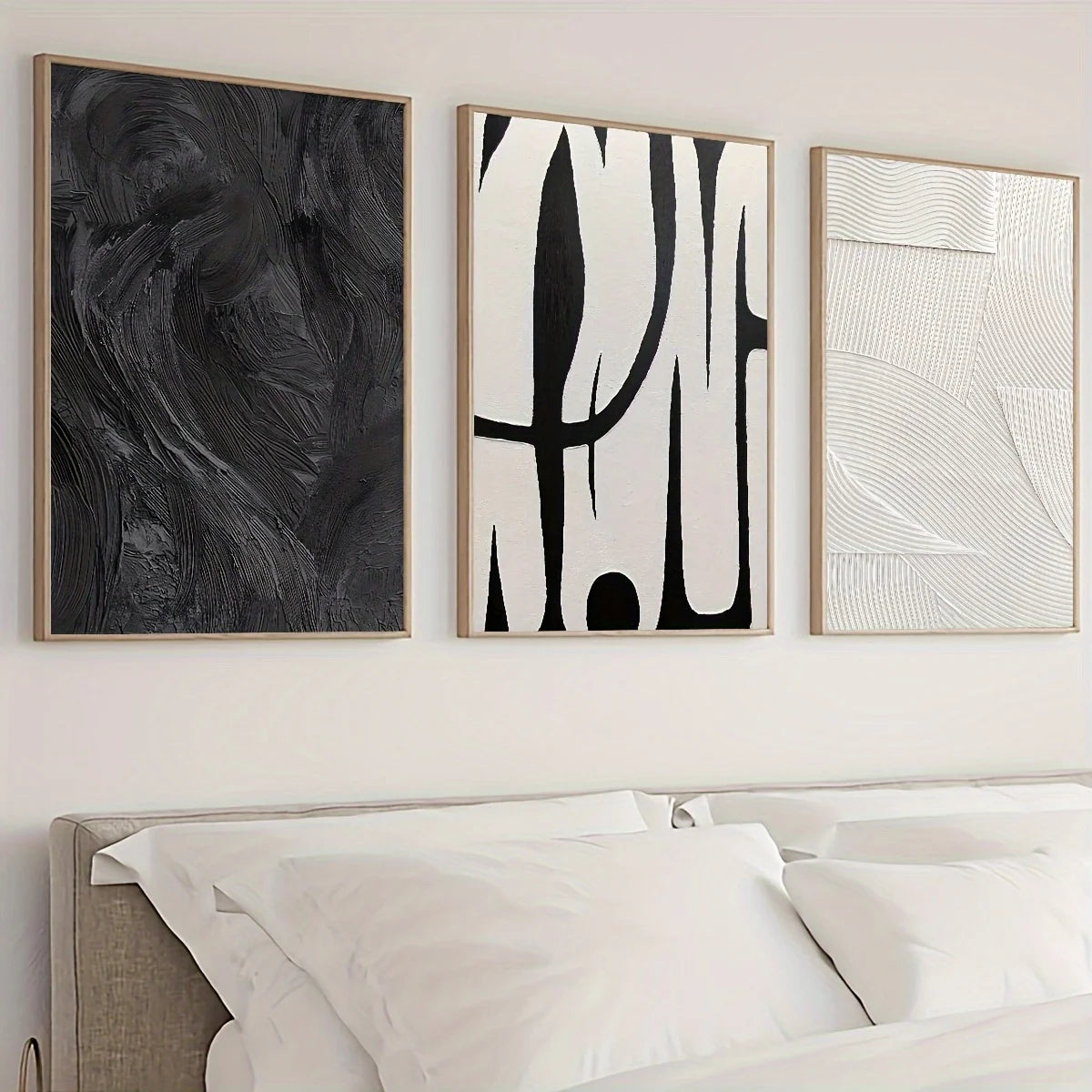 Abstract Black & White Canvas Wall Art Set of 3 | Texture Prints