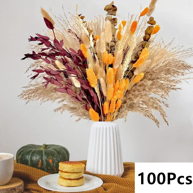 Natural Pampas Grass Dried Bouquet with Bunny Tails for Boho Vase Decor
