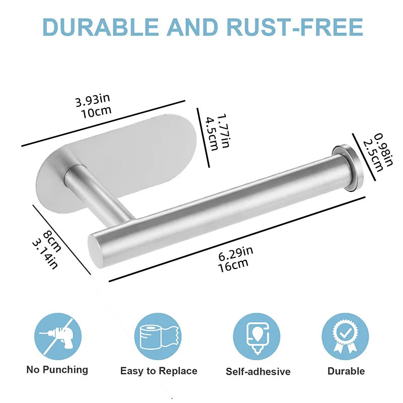Adhesive Toilet Paper Holder Stainless Steel No Drill Waterproof