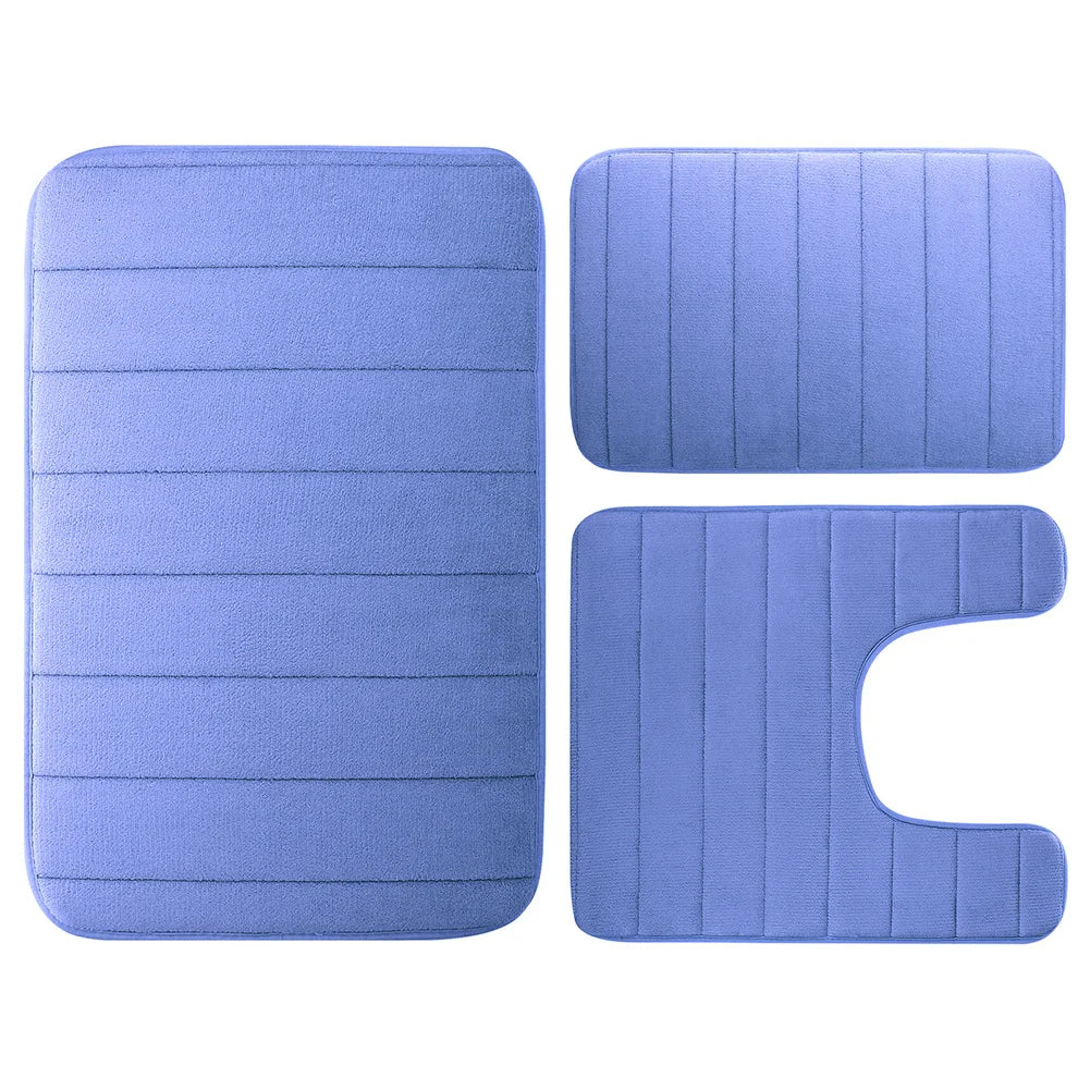 Velvet Memory Foam Bath Rug Set of 3 Non-Slip Machine Washable