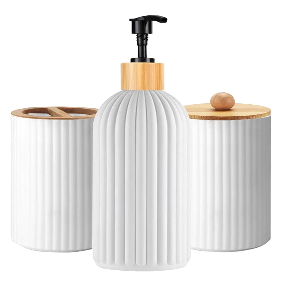 Bathroom Countertop Organizer Set with Soap Dispenser & Toothbrush Holder