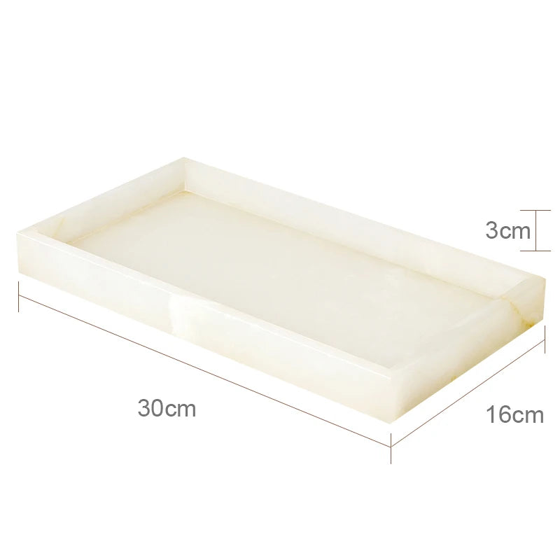 White Onyx Marble Bathroom Accessories Set with Soap Dispenser & Tray