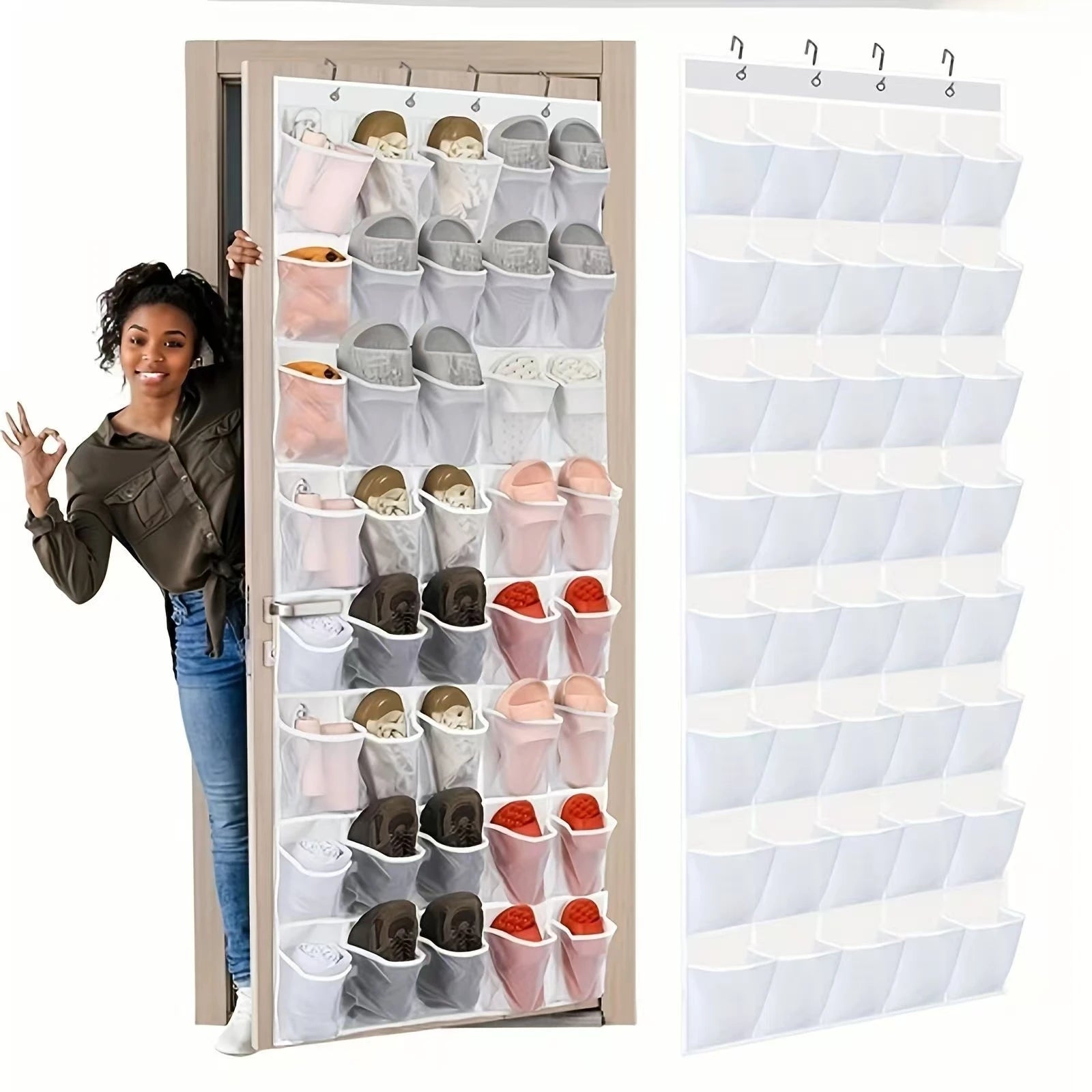 Over Door Shoe Rack Organizer with Large Mesh Pockets - 12 to 40 Pockets