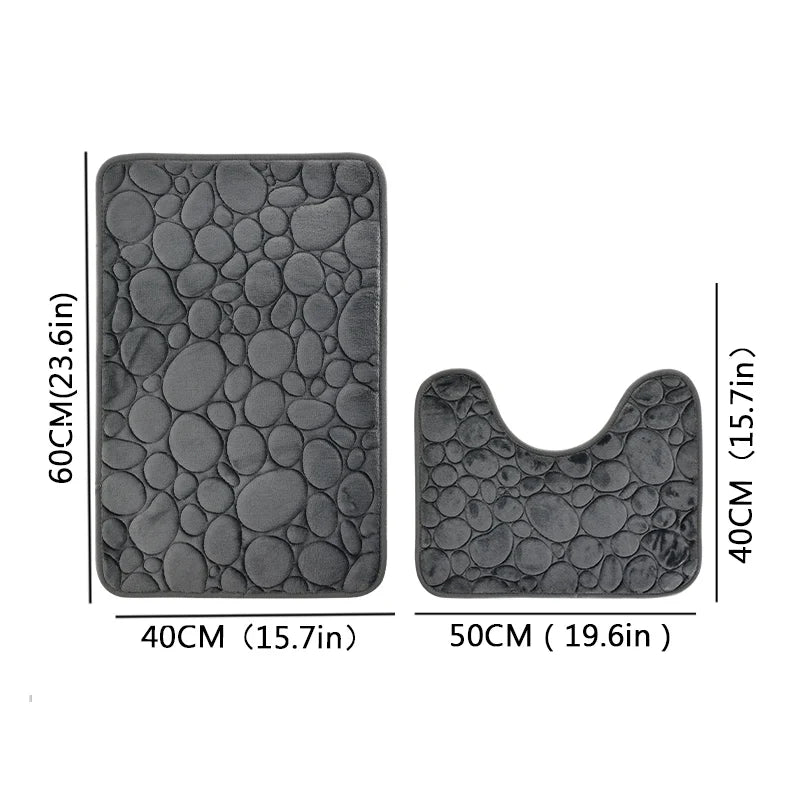 Embroidered Velvet Bath Mat Set 2-Piece with U-Shape Toilet Rug