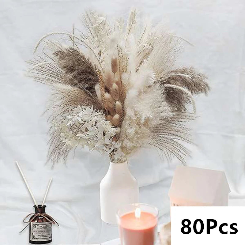 Natural Pampas Grass Dried Bouquet with Bunny Tails for Boho Vase Decor