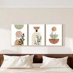Abstract Botanical Wall Art Set of 3 | Boho Mid-Century Canvas Prints