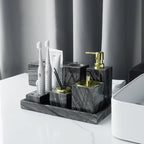Black Marble Bathroom Accessories Set – Toothbrush Holder, Soap Dispenser & Dish Tray