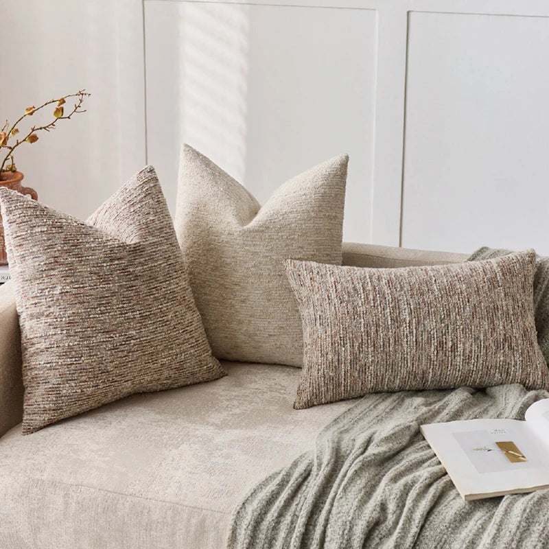 Chenille Striped Throw Pillow Covers for Sofa, Couch & Bed