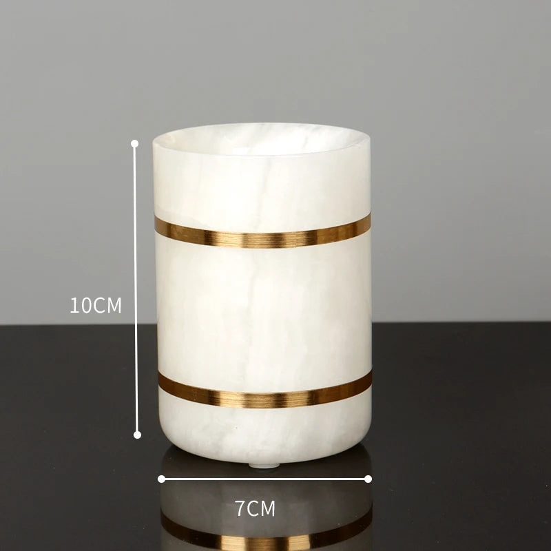 White Onyx Natural Marble Bathroom Accessories Set with Gold Accents