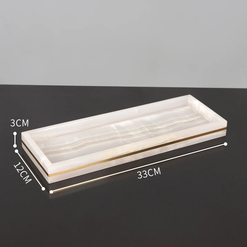 White Onyx Natural Marble Bathroom Accessories Set with Gold Accents