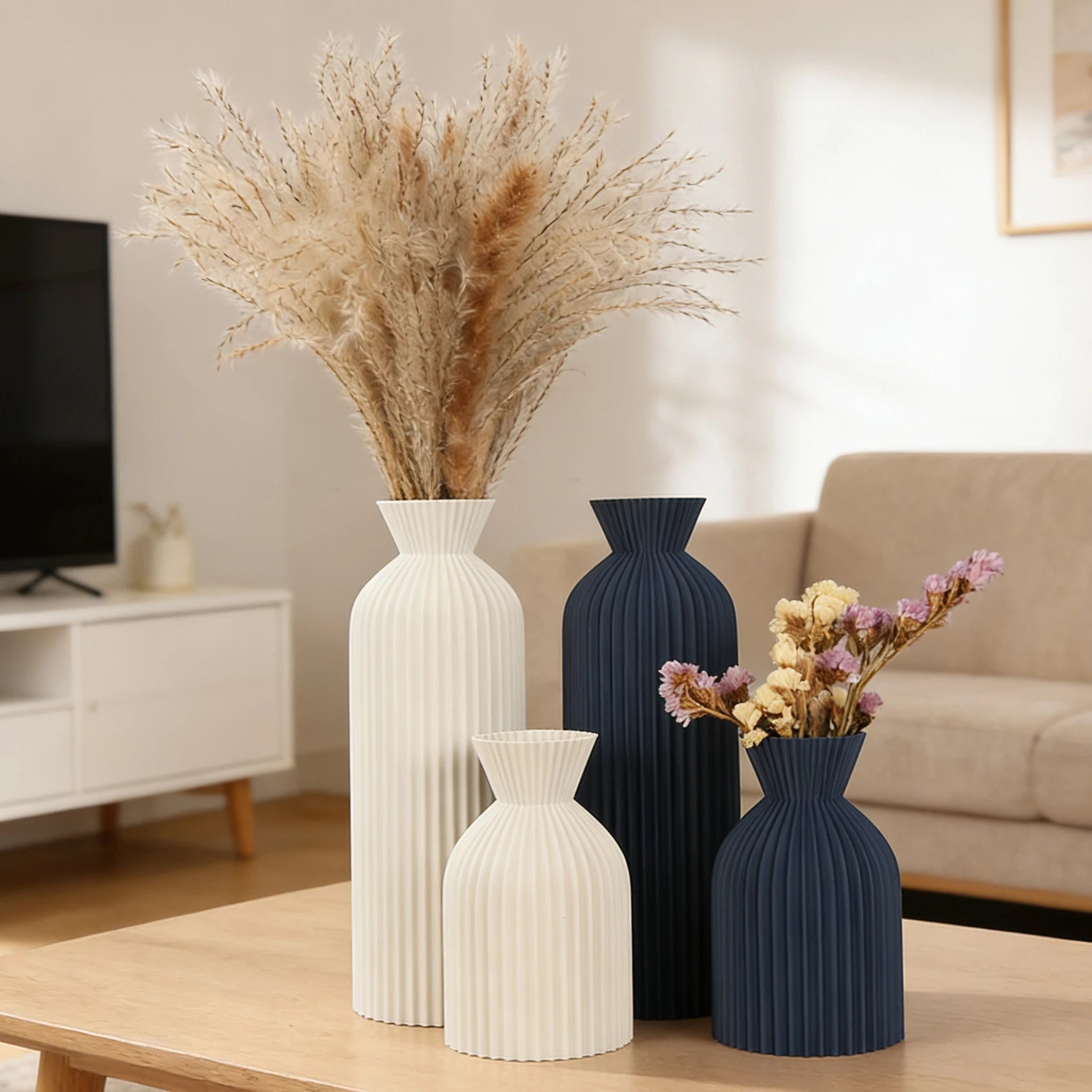 Minimalist Striped Waisted Vase | Nordic Wabi-Sabi Home Decor