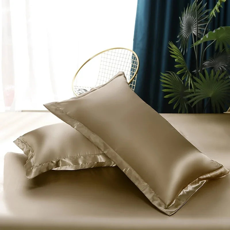 Silk Duvet Cover Set Luxury Satin Bedding Set Fitted Sheet Pillowcases King Queen Double Twin