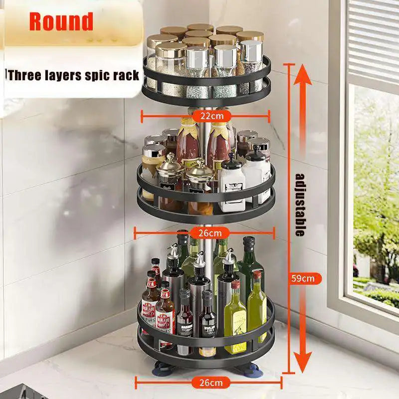 360° Rotating Spice Rack Organizer – Multi-Tier Carbon Steel