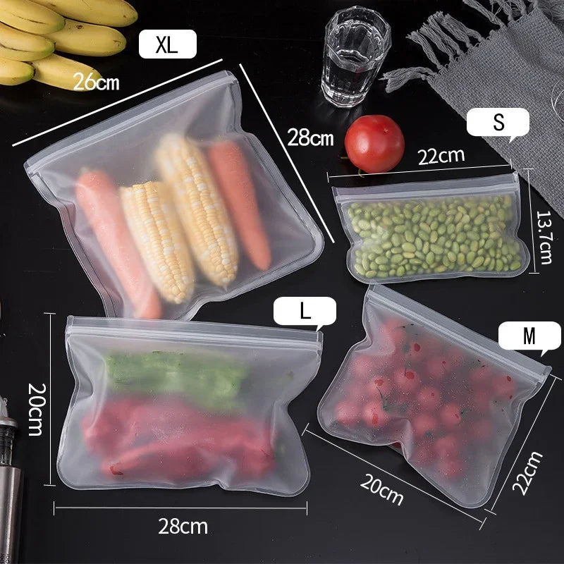 Reusable Silicone Food Bags, Set of 5 – Airtight Zip Seal, BPA-Free