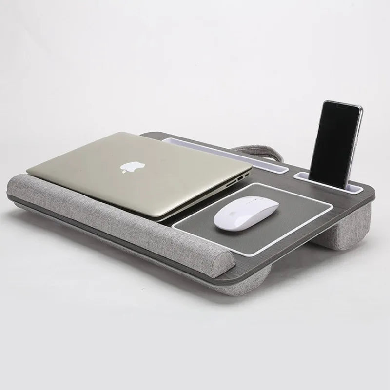 Bamboo Foldable Laptop Desk Bed Tray with Anti-Slip Bar, Mouse Pad & Rollers