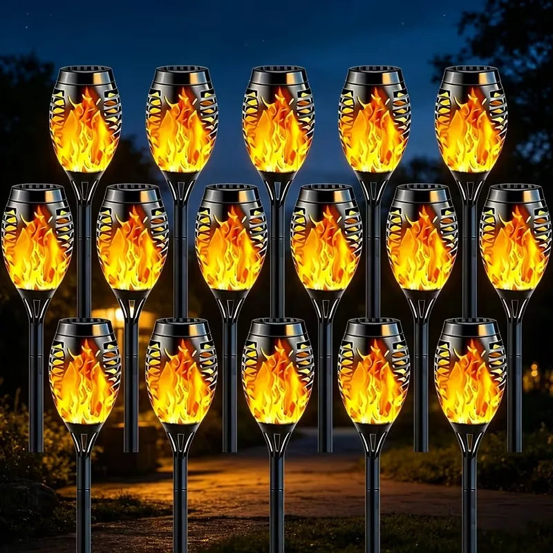 Solar Flame Torch Light Flickering Waterproof Outdoor Garden Path Lamp