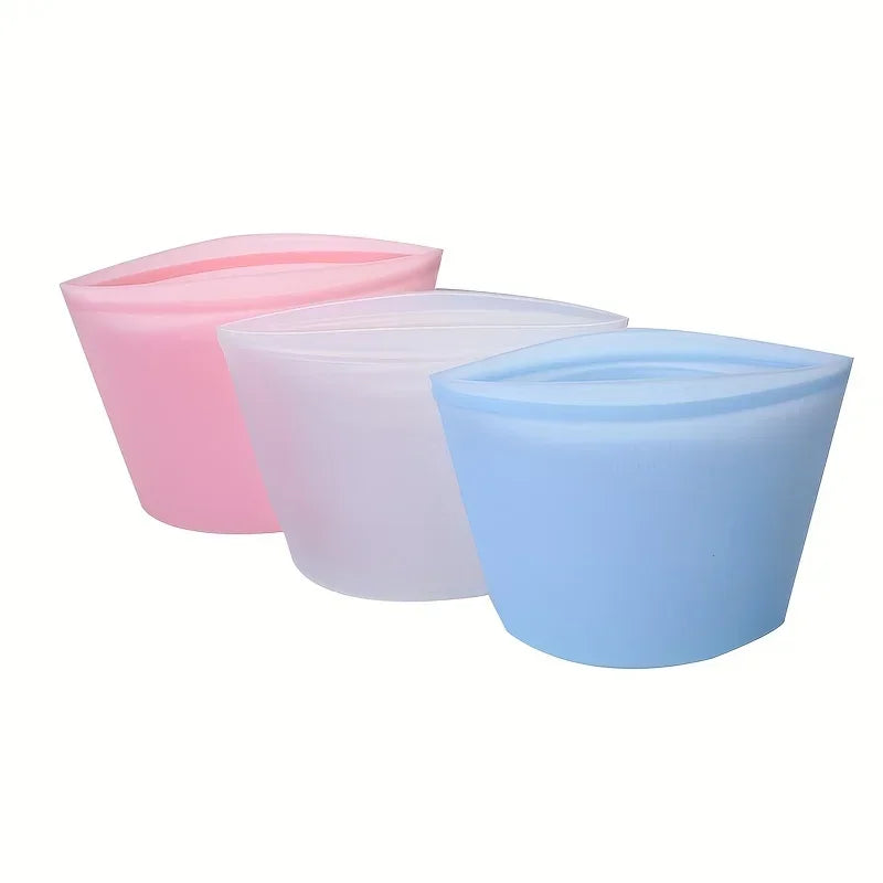Reusable Silicone Food Bags, Stand-Up Leakproof Zip Seal – Set of 3