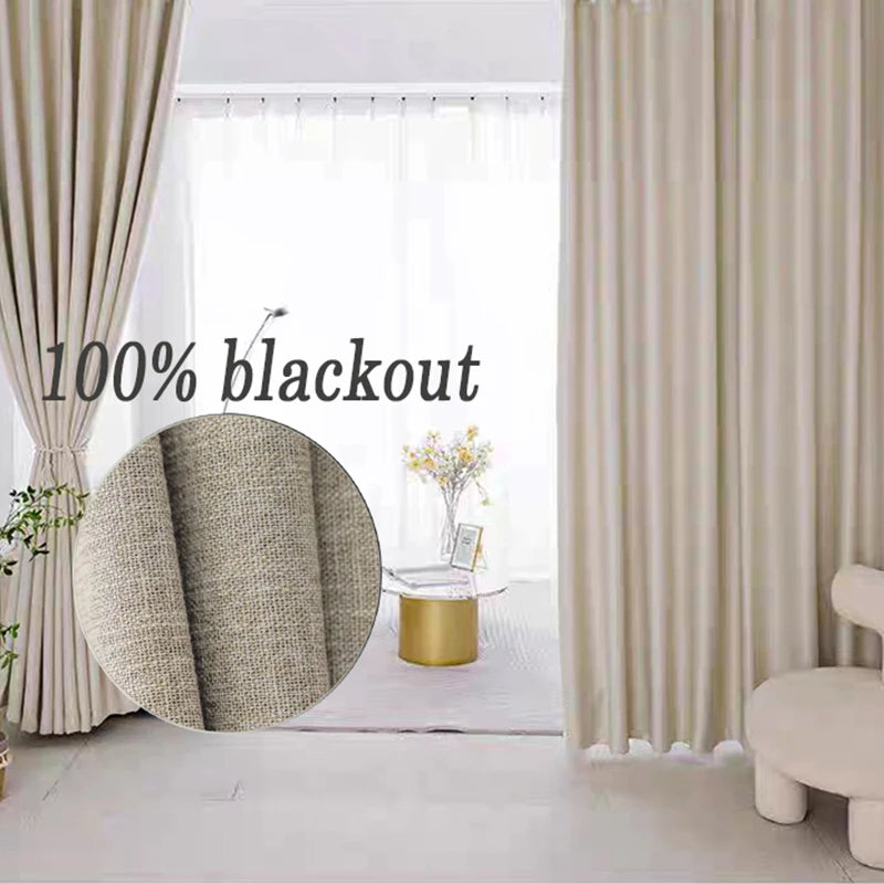 Asazal Linen Look Blackout Curtains Living Room Bedroom Full Shading Drapes
