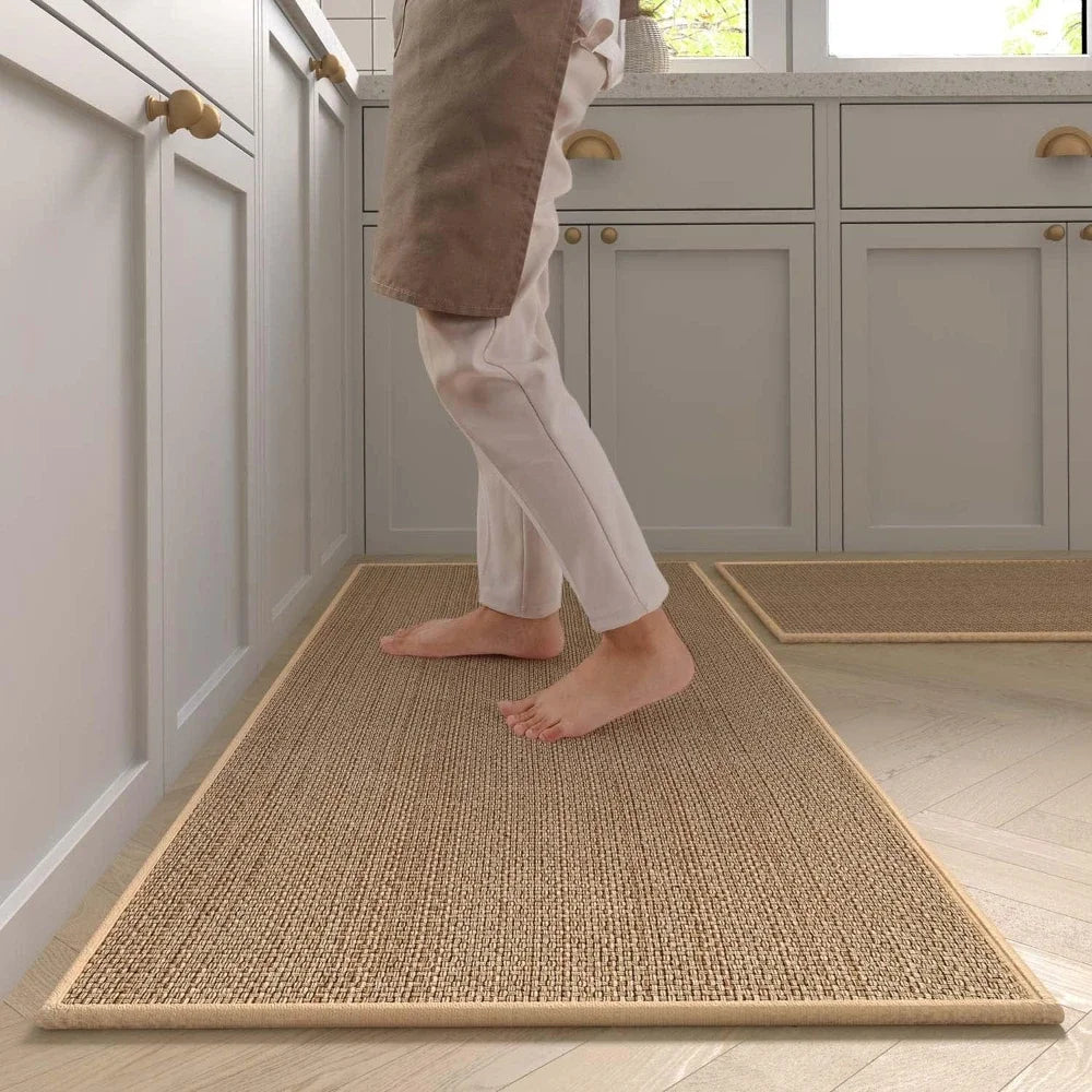 Washable Non-Slip Kitchen Runner Rug Faux Sisal Woven Mat