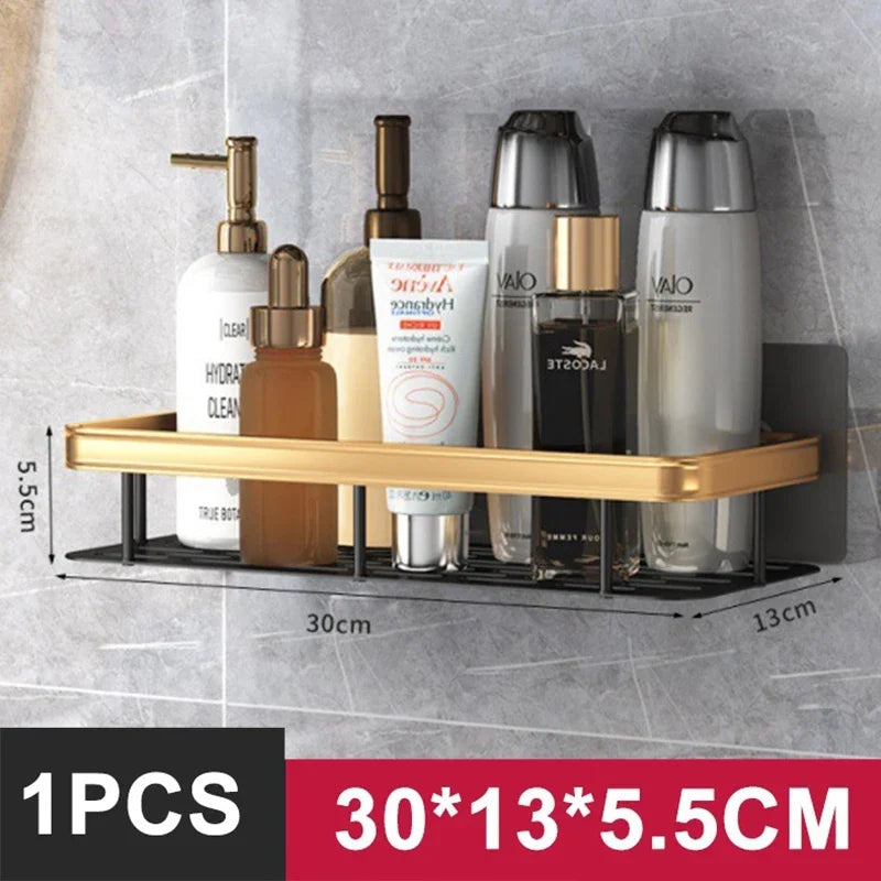 No Drill Aluminum Shower Shelf Wall Mounted Bathroom Storage Rack