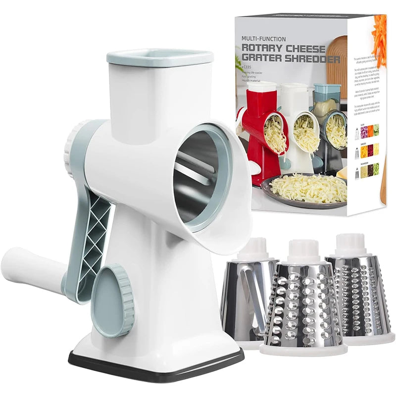 3-in-1 Rotary Cheese Grater with Interchangeable Stainless Steel Drums