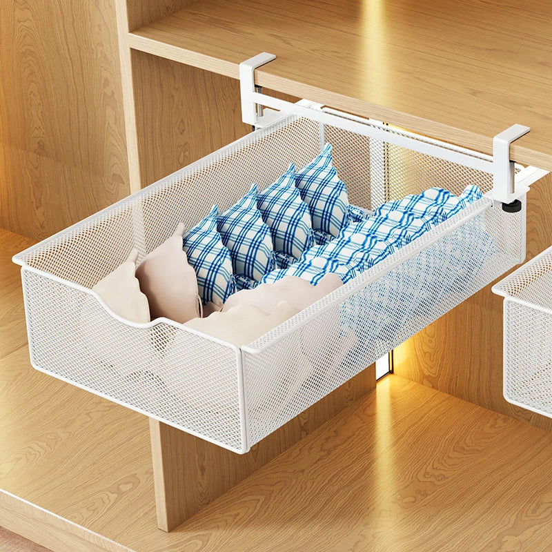 Pull-Out Wardrobe Basket Hanging Closet Organizer – No Drill