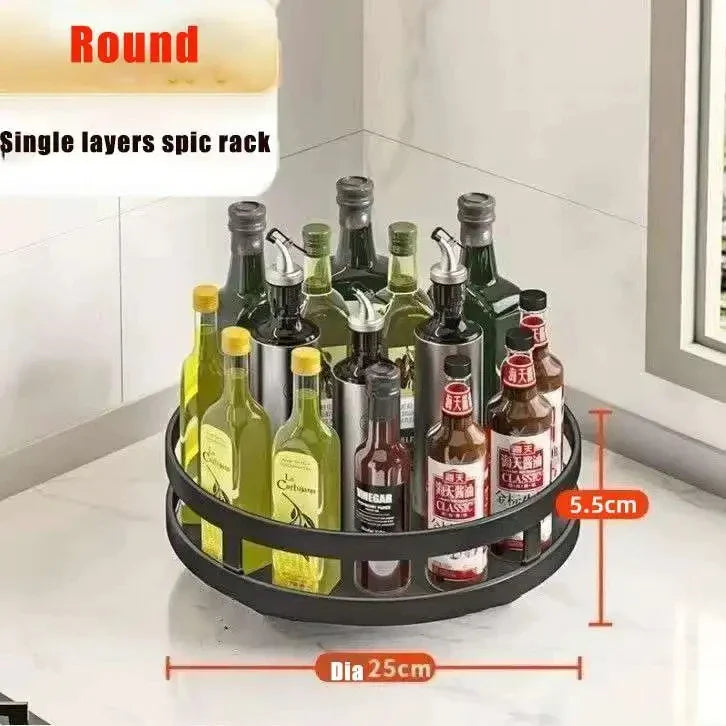 360° Rotating Spice Rack Organizer – Multi-Tier Carbon Steel