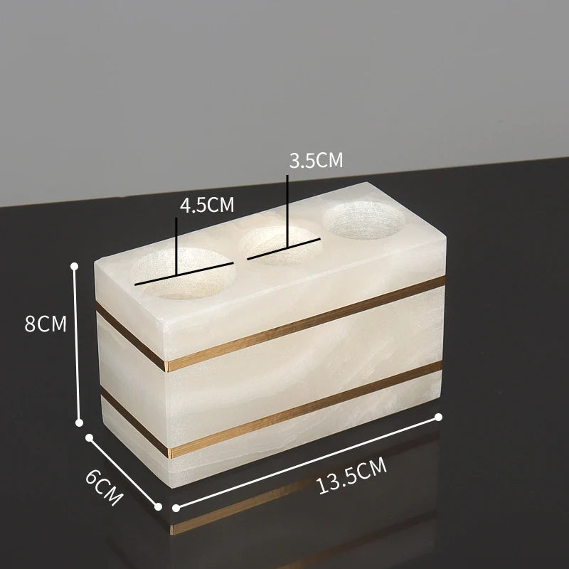 White Onyx Natural Marble Bathroom Accessories Set with Gold Accents