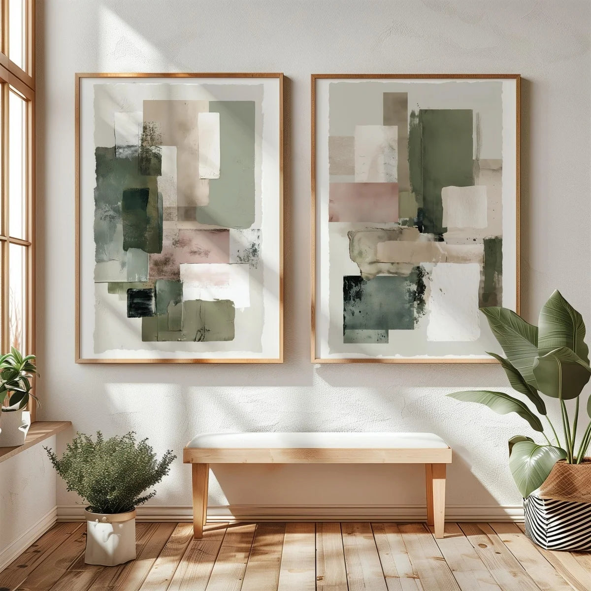 Japanese Wabi Sabi Mountains Abstract Canvas Print Set of 2