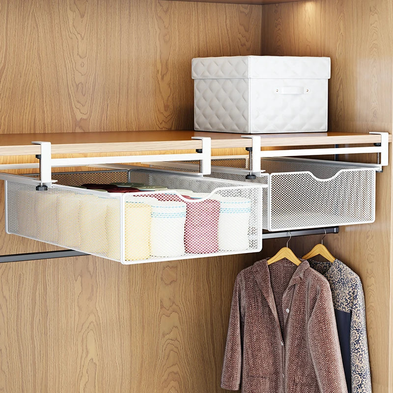 Pull-Out Wardrobe Basket Hanging Closet Organizer – No Drill