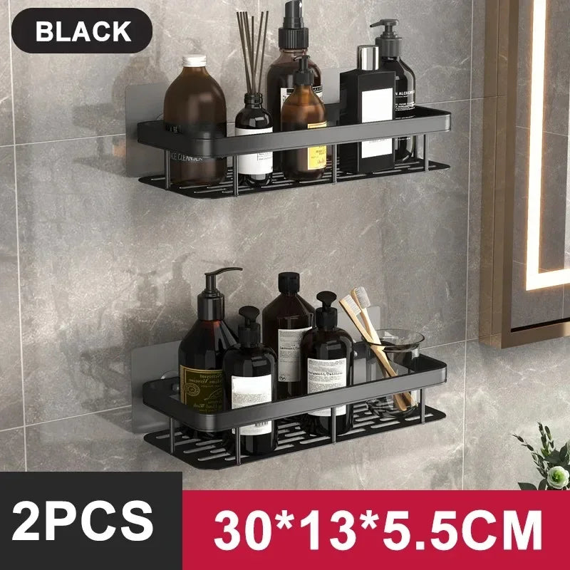 No Drill Aluminum Shower Shelf Wall Mounted Bathroom Storage Rack