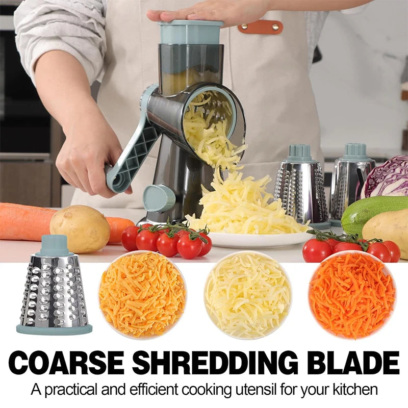 3-in-1 Rotary Cheese Grater with Interchangeable Stainless Steel Drums