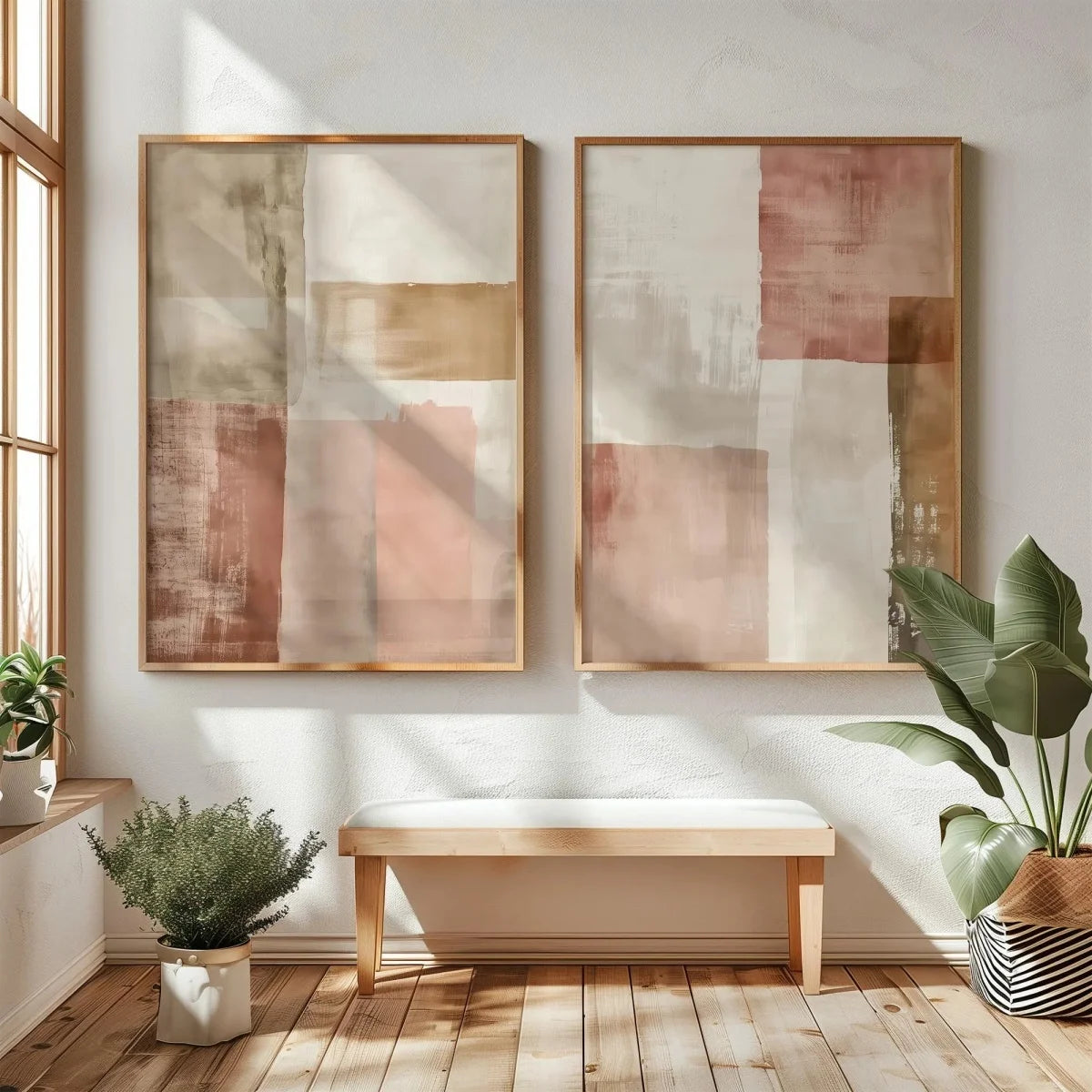 Japanese Wabi Sabi Mountains Abstract Canvas Print Set of 2
