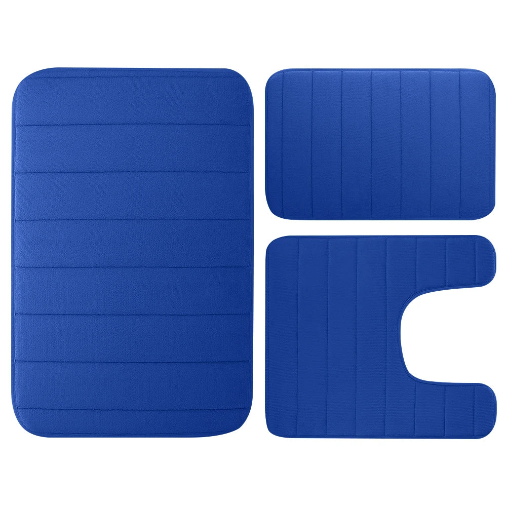Velvet Memory Foam Bath Rug Set of 3 Non-Slip Machine Washable