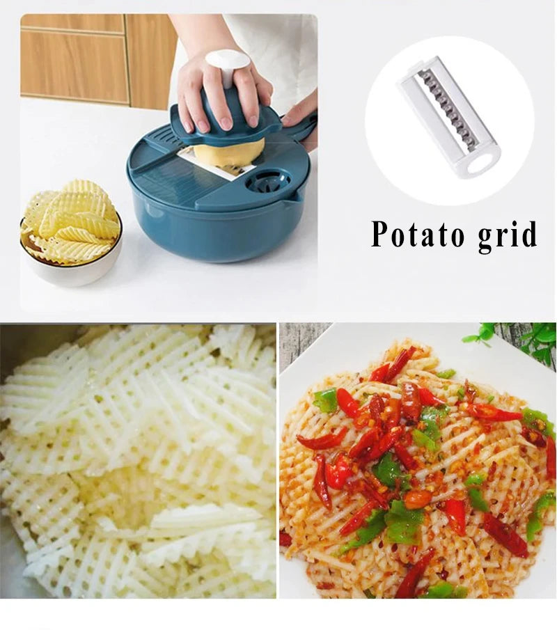 9-in-1 Vegetable Chopper, Slicer & Grater with Aluminium Blades