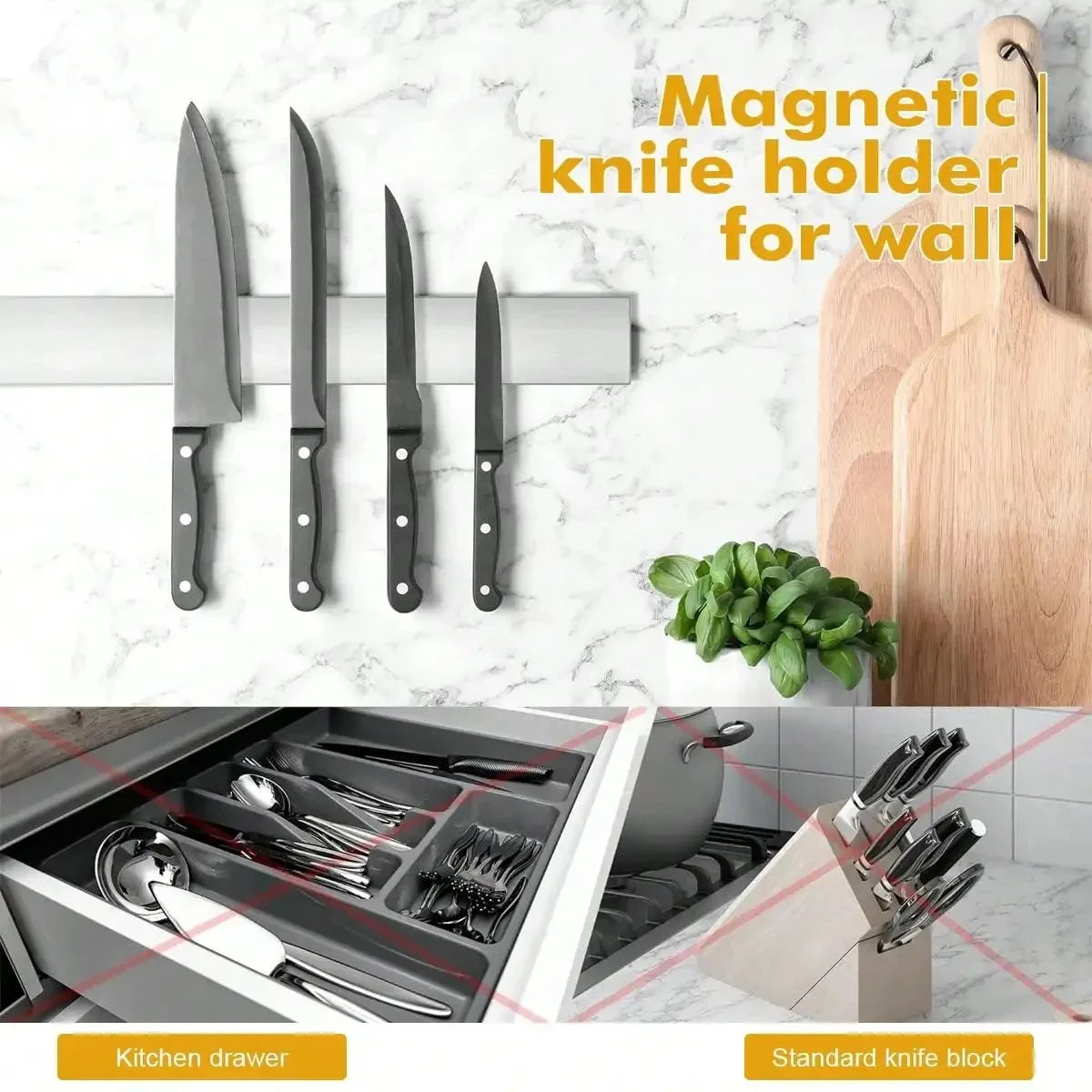 Magnetic Knife Holder for Wall – Stainless Steel Knife Strip Rack