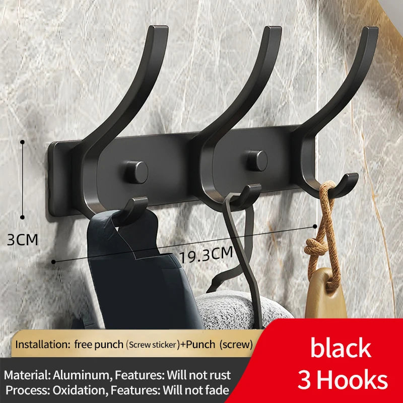 Folding Robe Hooks Wall Mounted Towel Hanger - 6 Hook Aluminum Rack