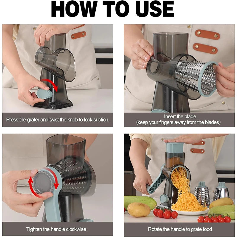 3-in-1 Rotary Cheese Grater with Interchangeable Stainless Steel Drums