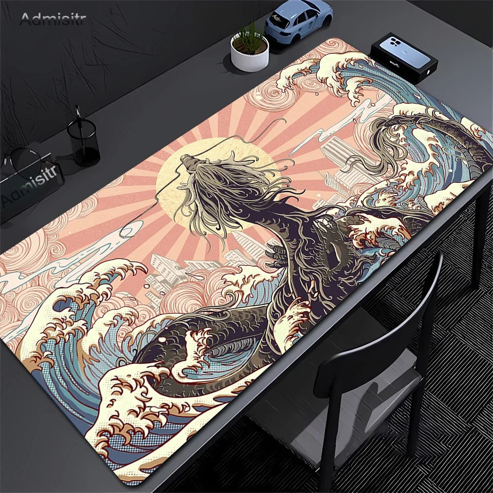 XXL Dragon Anime Gaming Desk Mat | Black & White Non-Slip Mouse Pad