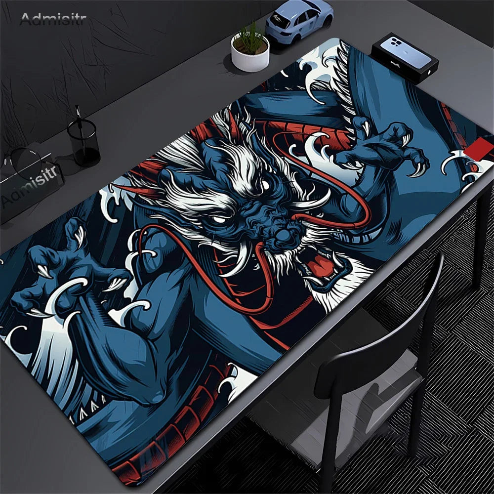 XXL Dragon Anime Gaming Desk Mat | Black & White Non-Slip Mouse Pad