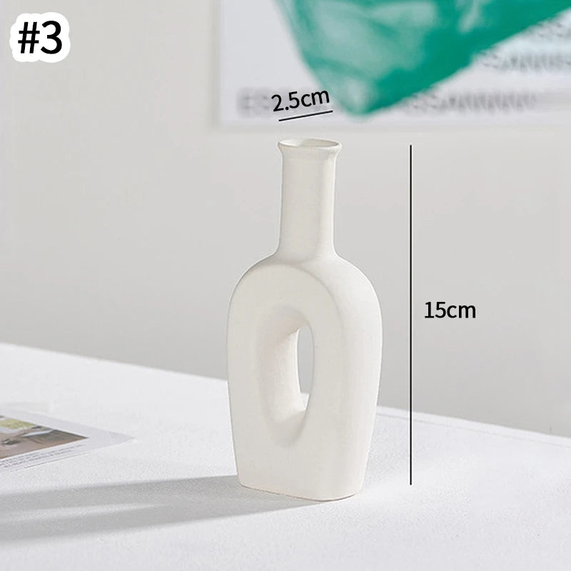 White Nordic Ceramic Vase for Dried Flowers and Home Decor