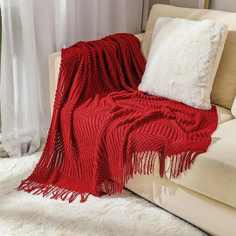Chunky Knit Throw Blanket with Tassels – Khaki Farmhouse Oversized