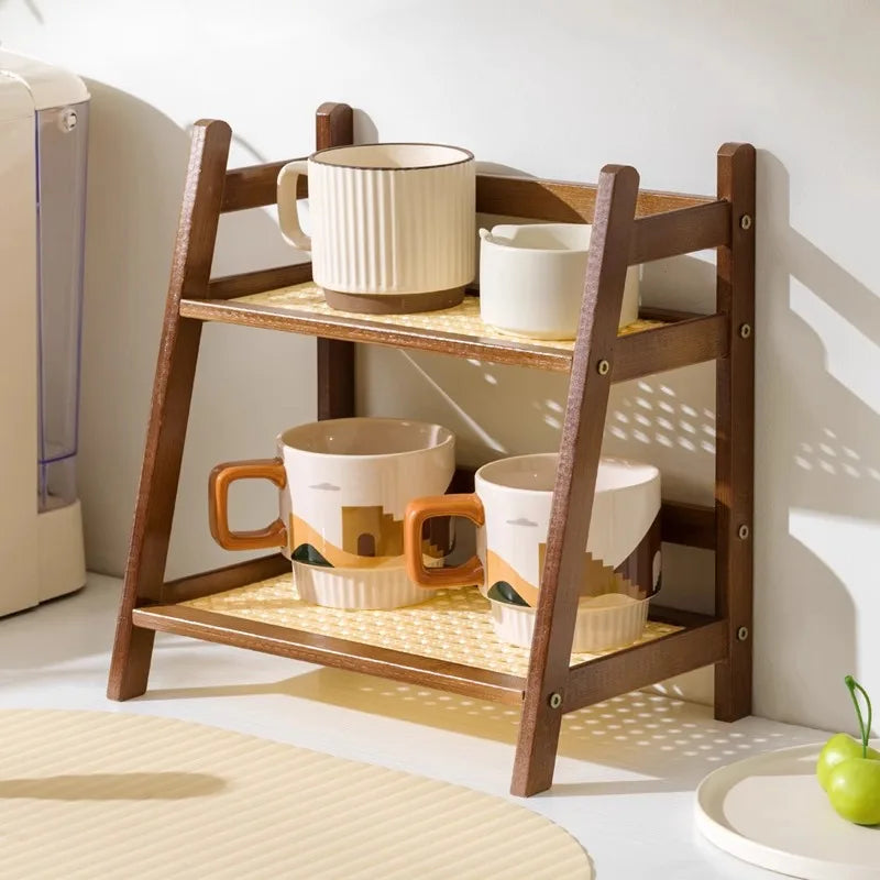2-Tier Bamboo Countertop Organizer & Coffee Cup Holder