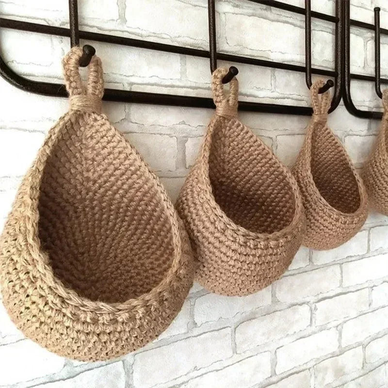 Handwoven Wicker Hanging Wall Fruit & Vegetable Basket for Kitchen