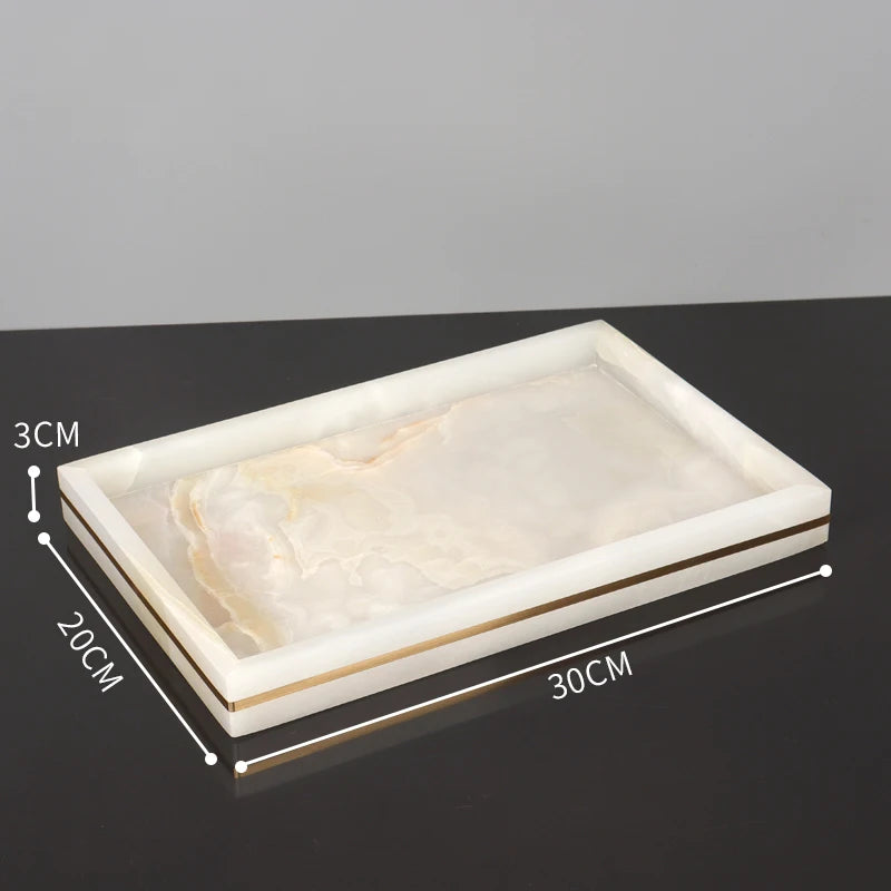 White Onyx Natural Marble Bathroom Accessories Set with Gold Accents