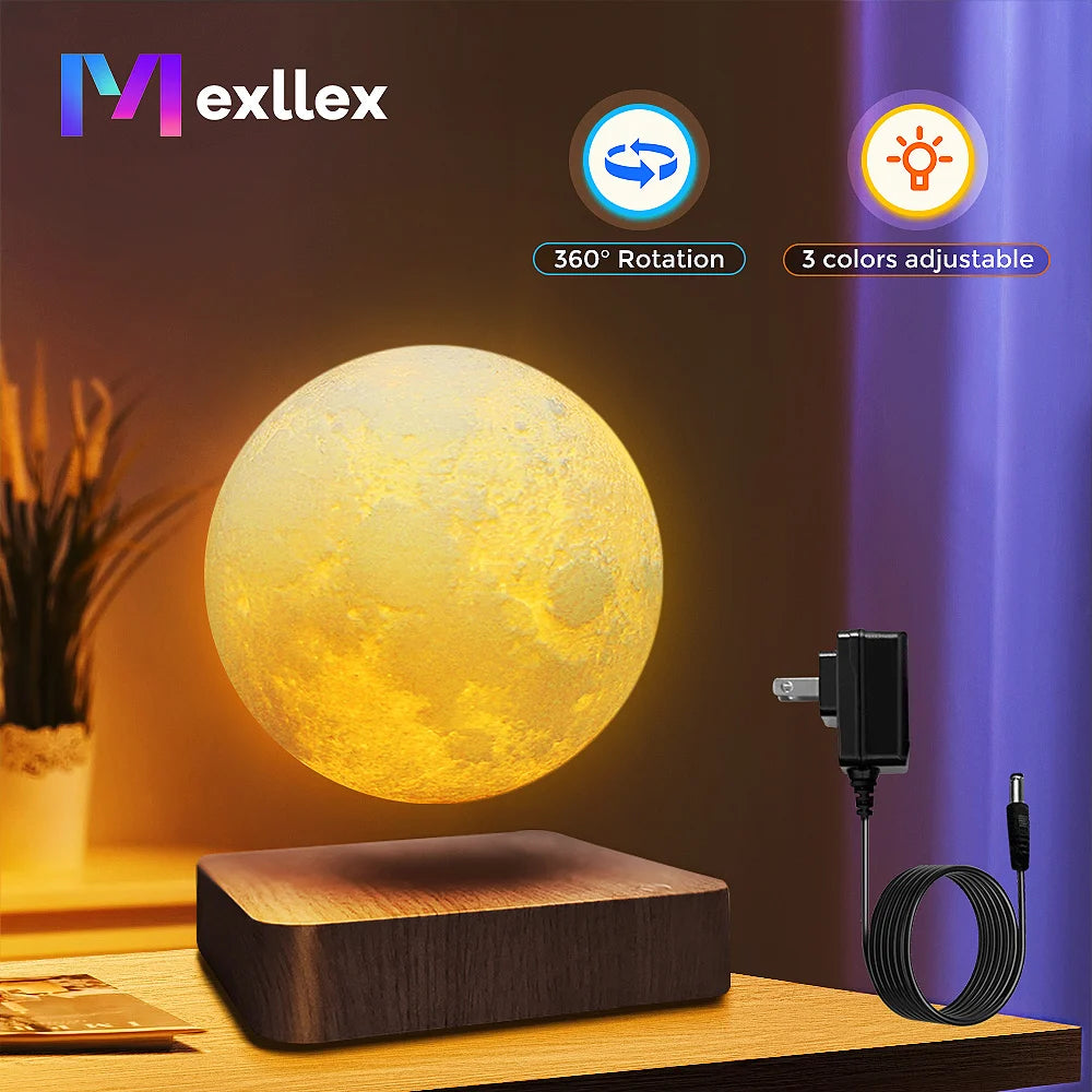 Levitating Moon Magnetic Floating Night Light 3D LED Lamp Wooden Base