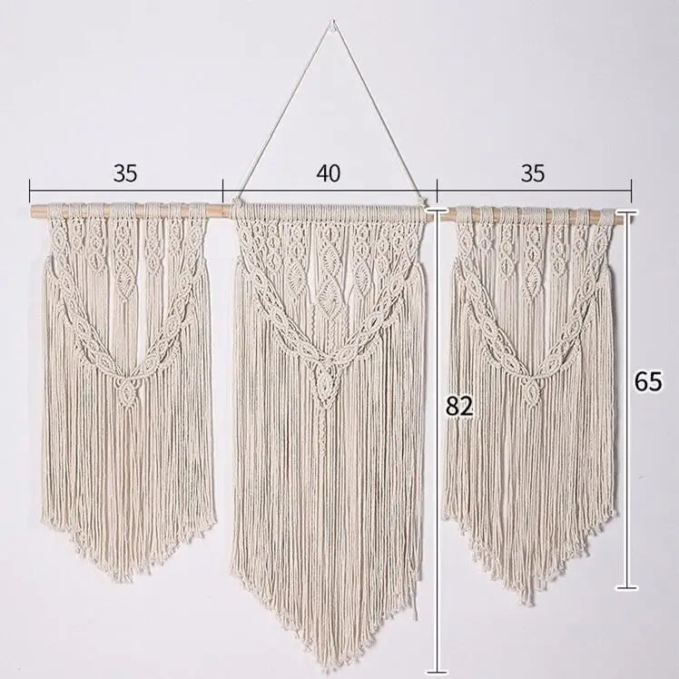 Large Boho Macrame Wall Hanging with Wooden Stick and Tassels