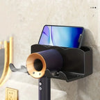 Wall Mounted Hair Dryer Holder No Drill 2-in-1 Compact Storage Rack